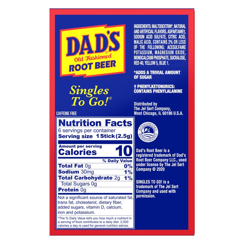 SINGLES TO GO! Dad's Old Fashioned Root Beer - Sugar Free Powdered Drink Mix - 3 Boxes with 6 Sticks Per Box - 18 Total Packets - Low Calorie - 0.53 Ounce (Pack of 3) - Image 3